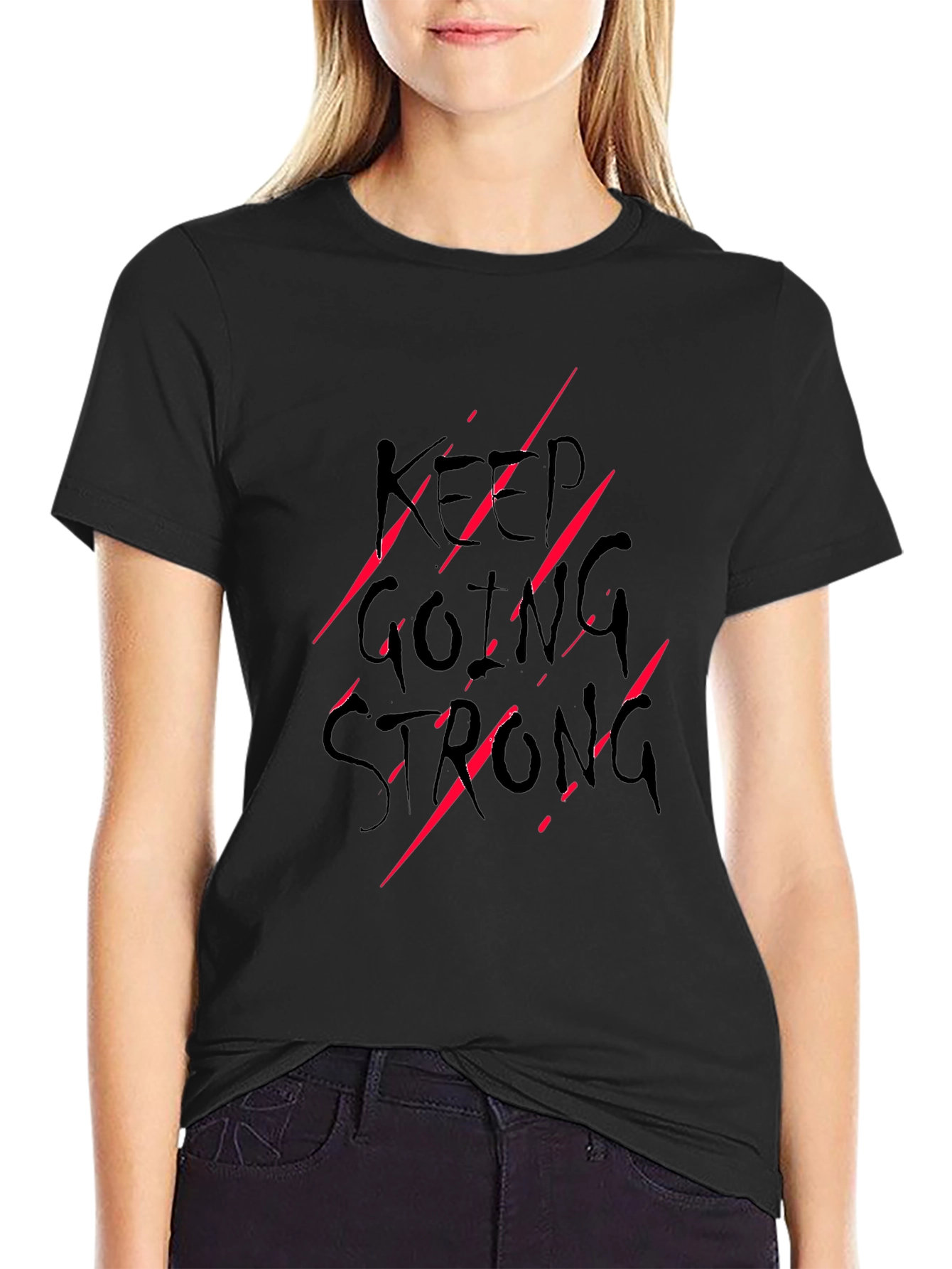 Keep Going Strong Graphic Print Tee - Black