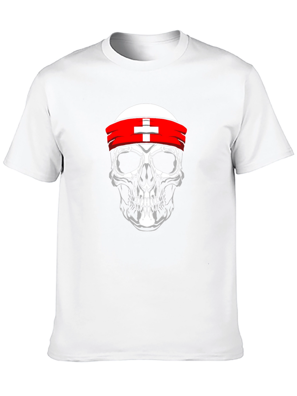 Skull T-Shirt with Swiss Flag Headband - Black