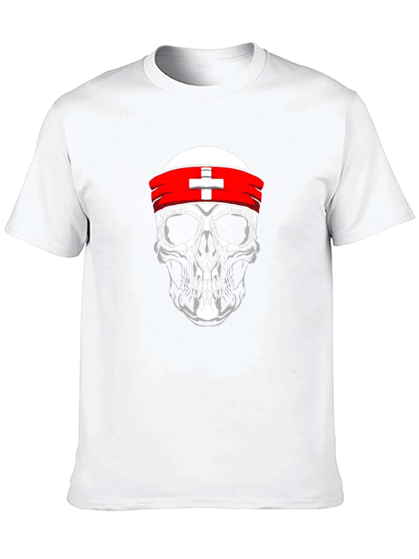 Skull T-Shirt with Swiss Flag Headband - Black