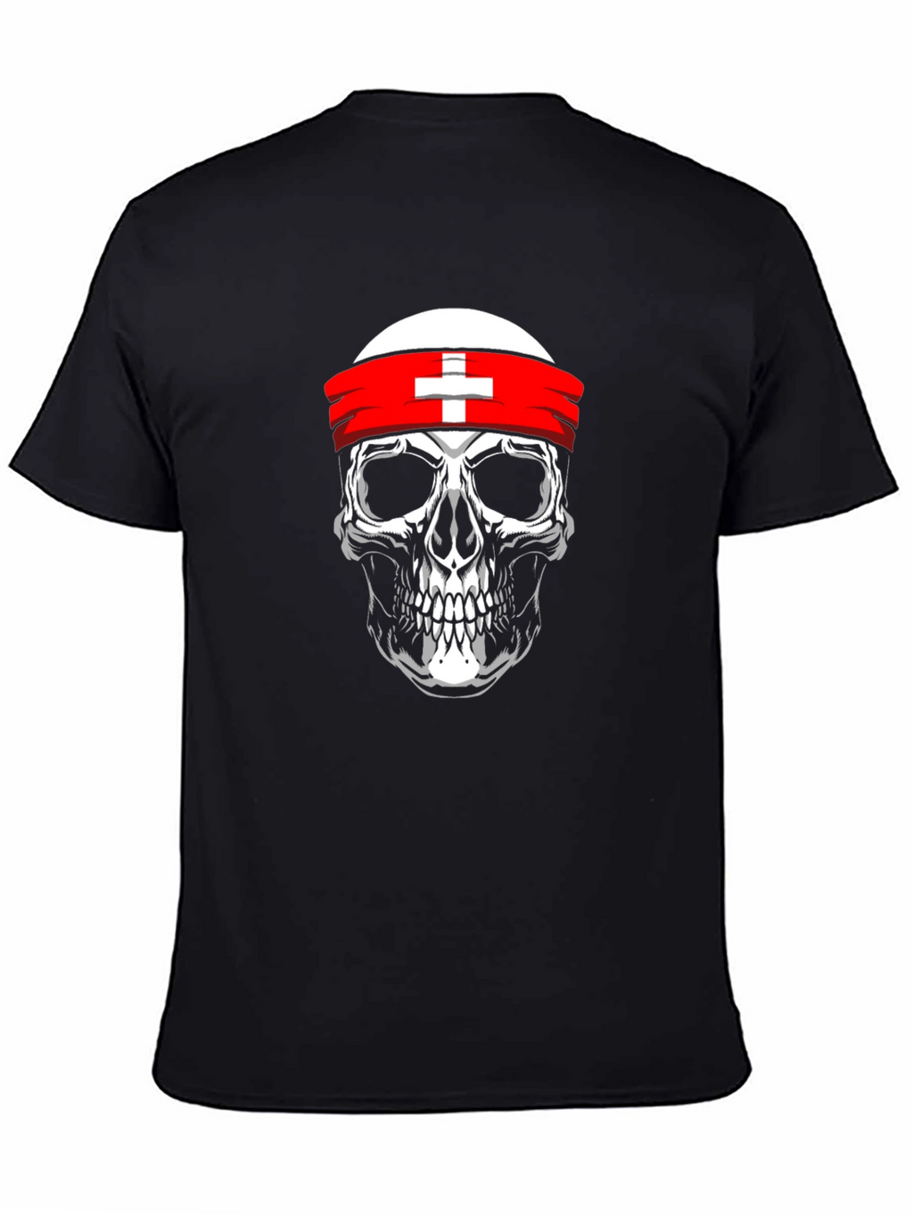Skull T-Shirt with Swiss Flag Headband - Black