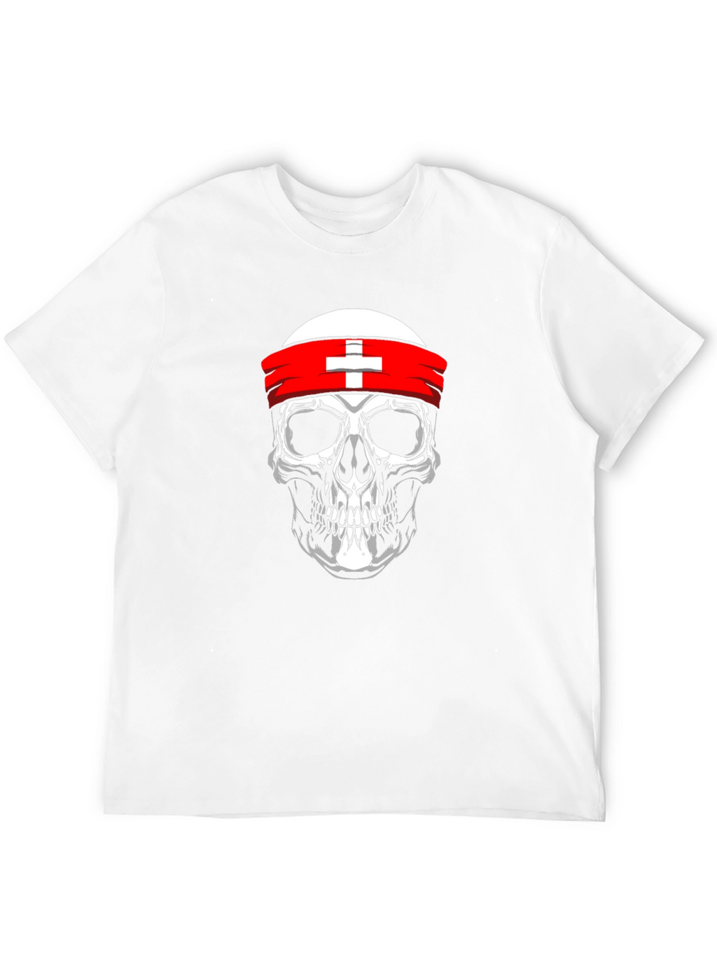 Skull T-Shirt with Swiss Flag Headband - Black