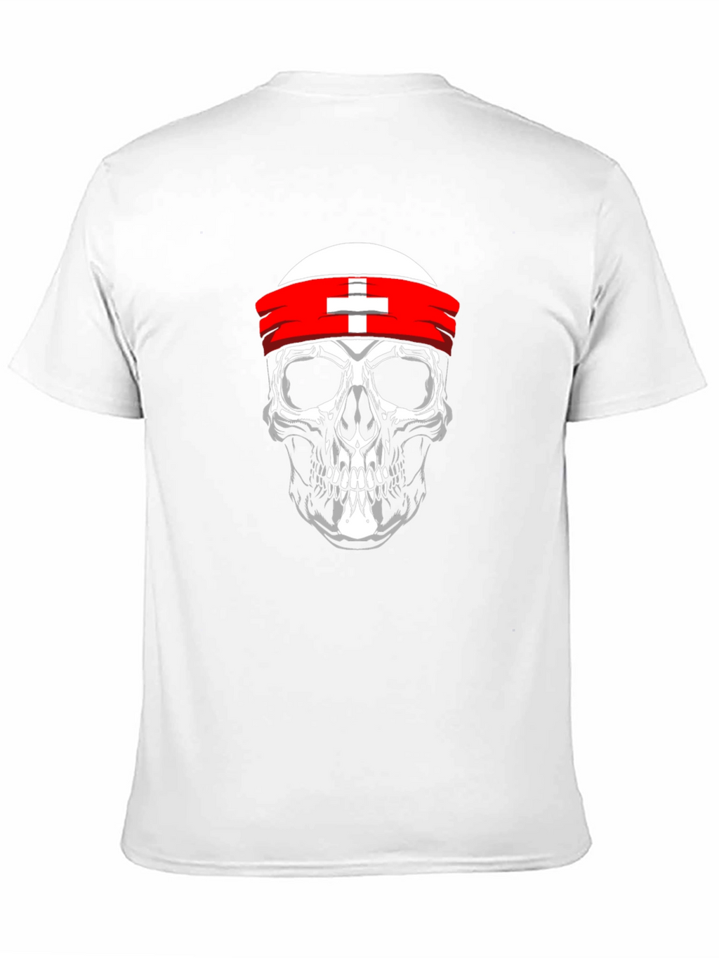 Skull T-Shirt with Swiss Flag Headband - Black
