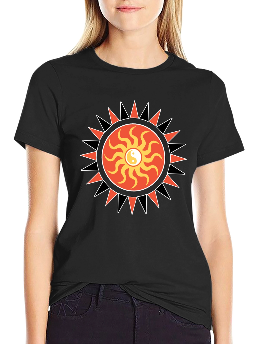 Yin Yang Sun Graphic Black T-Shirt