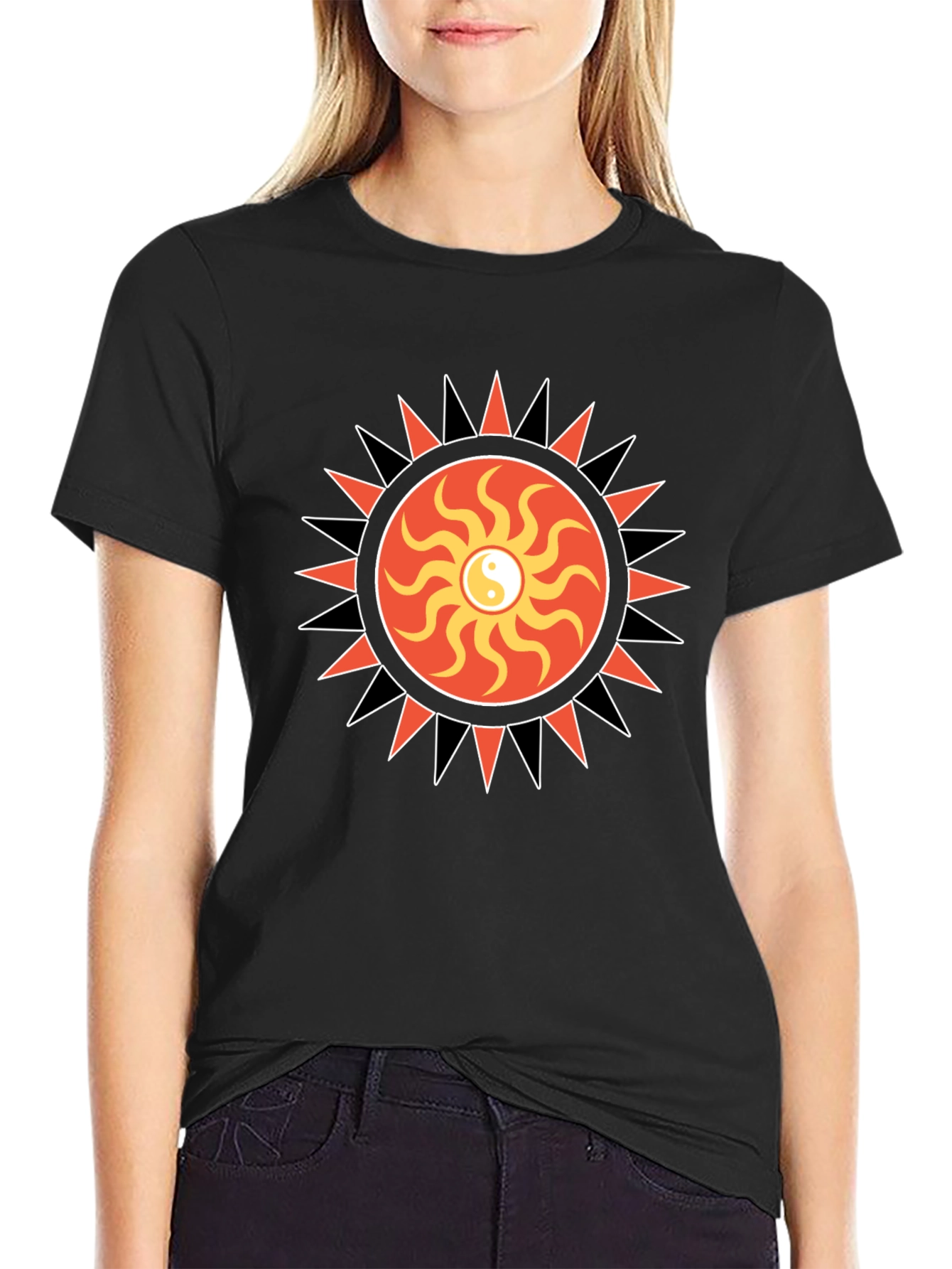 Yin Yang Sun Graphic Black T-Shirt