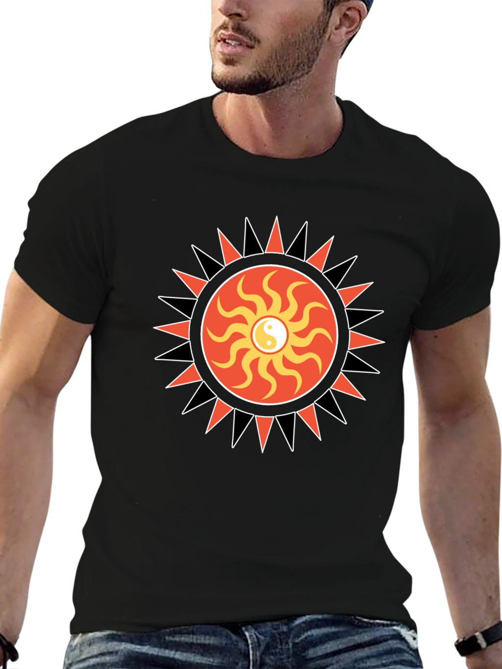 Yin Yang Sun Graphic Black T-Shirt