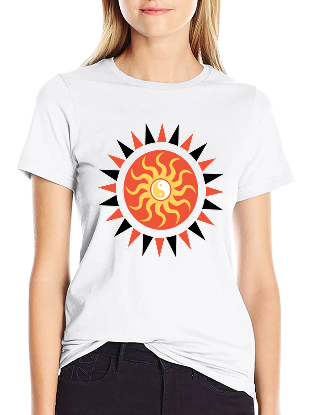 Yin Yang Sun Graphic Black T-Shirt