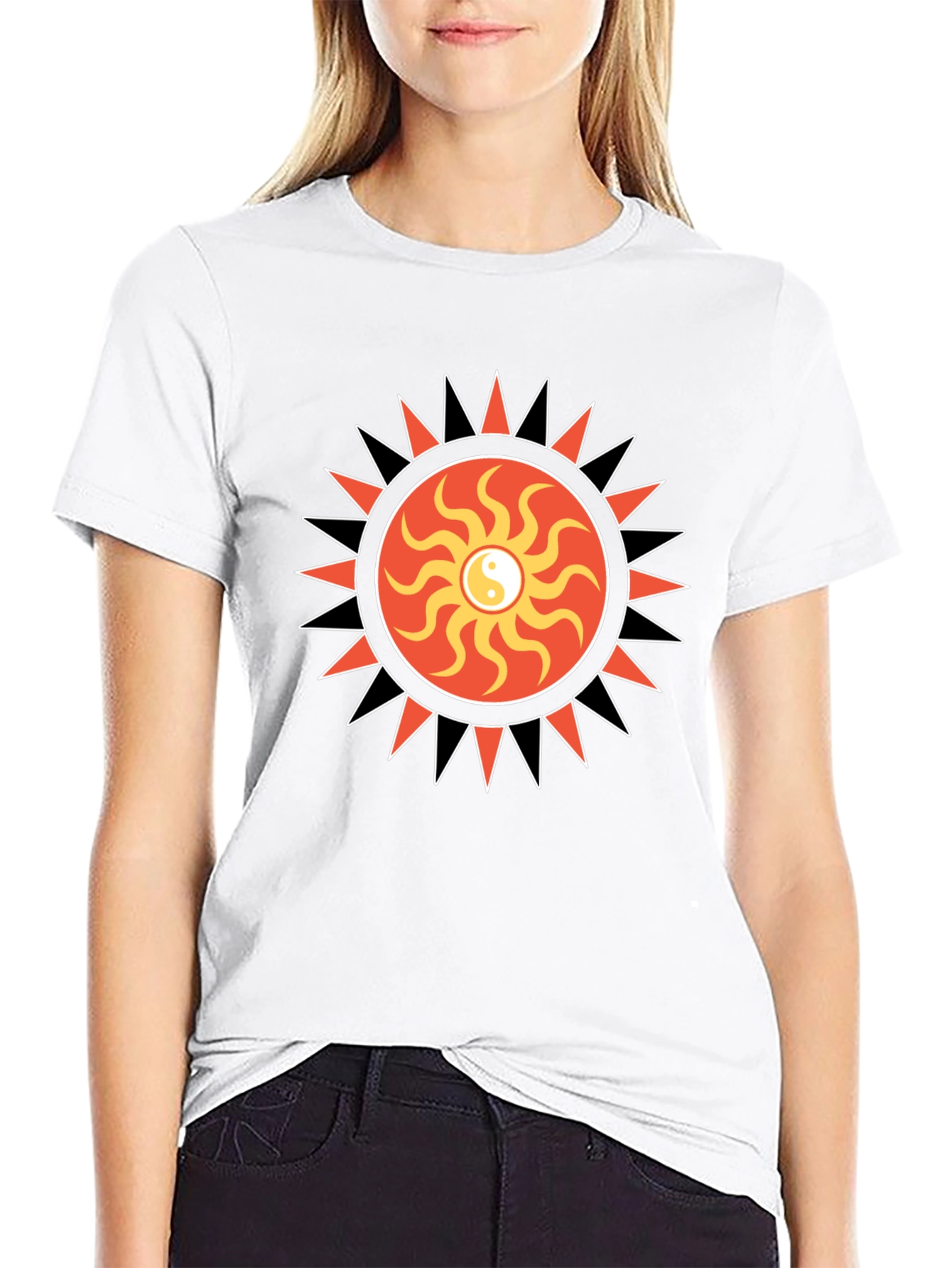 Yin Yang Sun Graphic Black T-Shirt