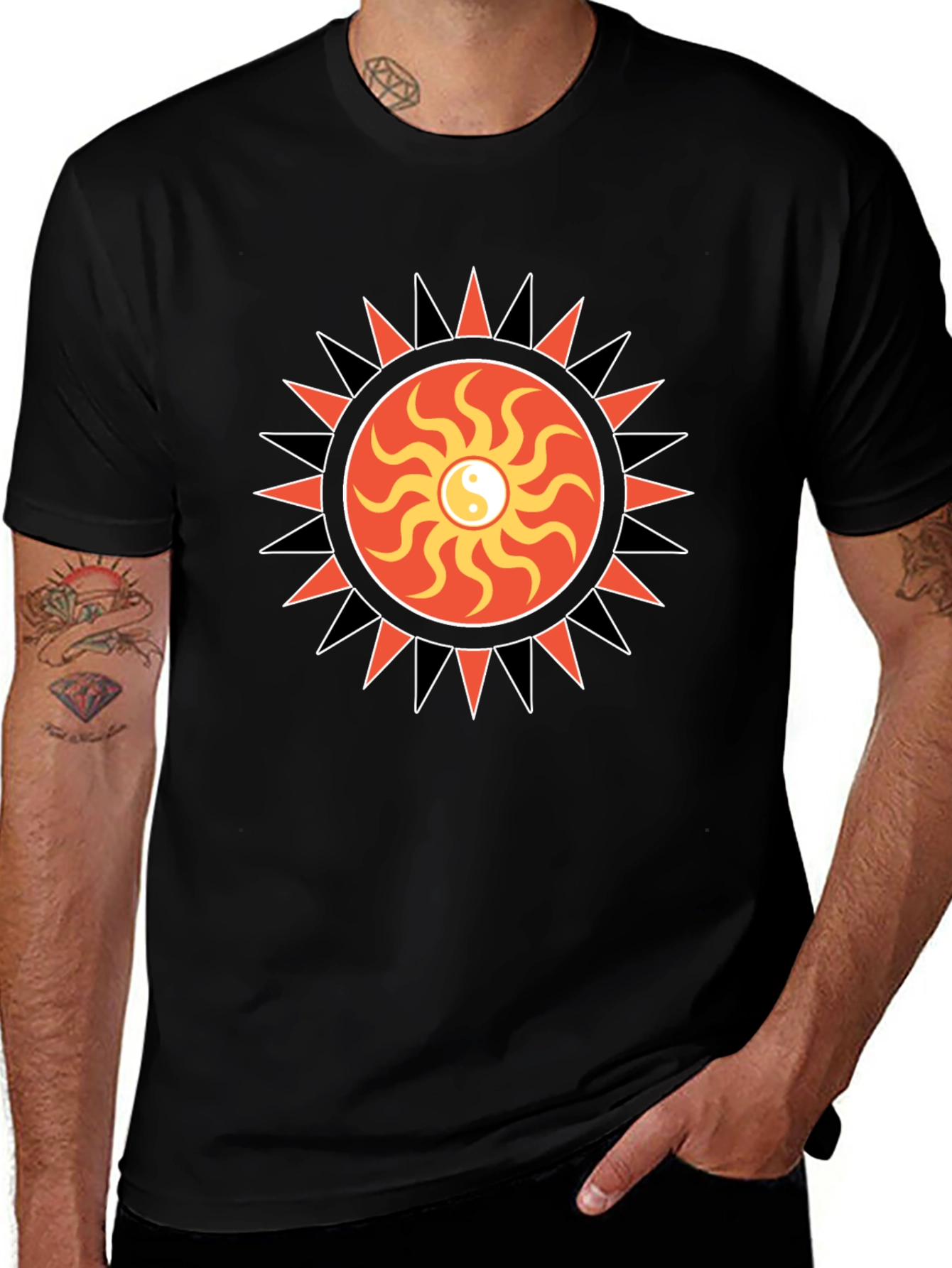 Yin Yang Sun Graphic Black T-Shirt