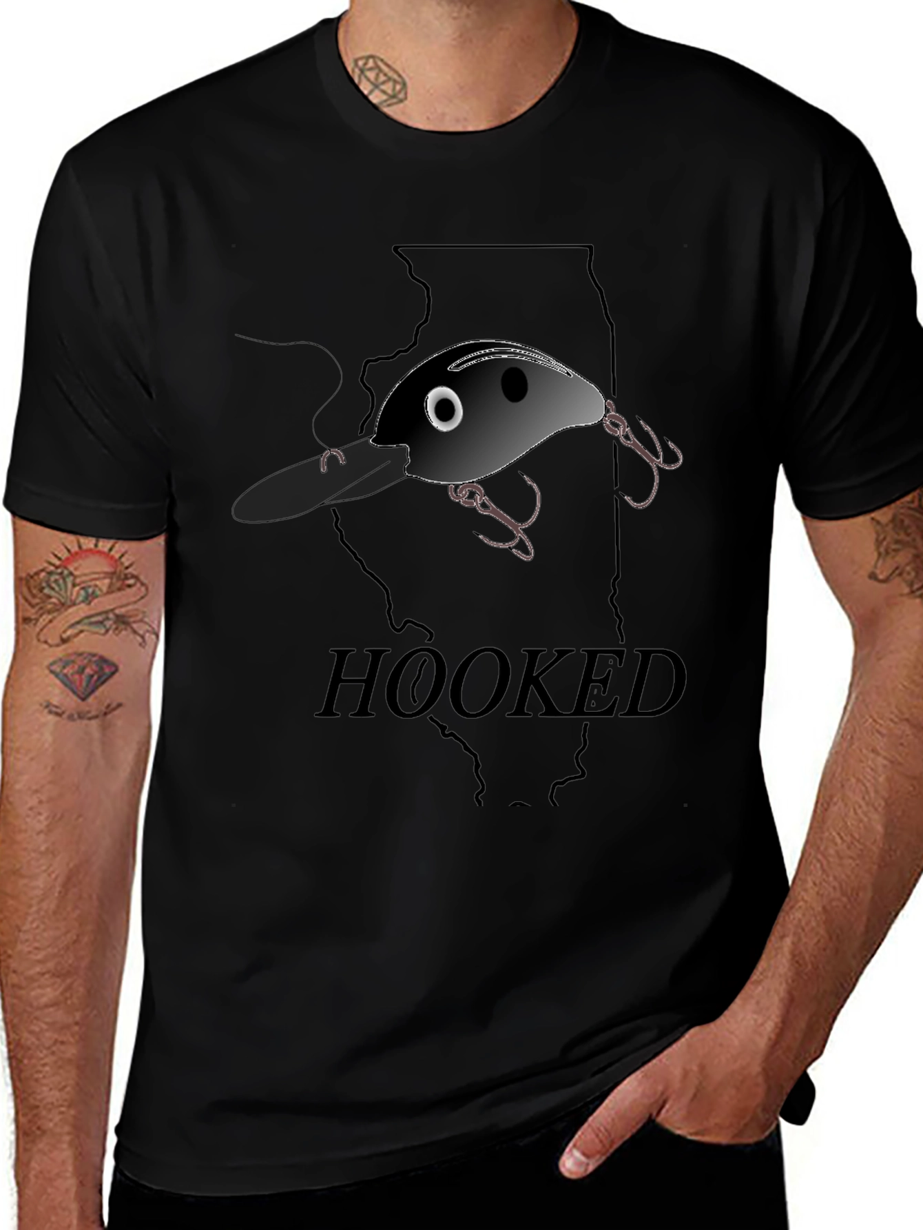 Hooked Fishing Lure Graphic T-Shirt - Illinois Outline
