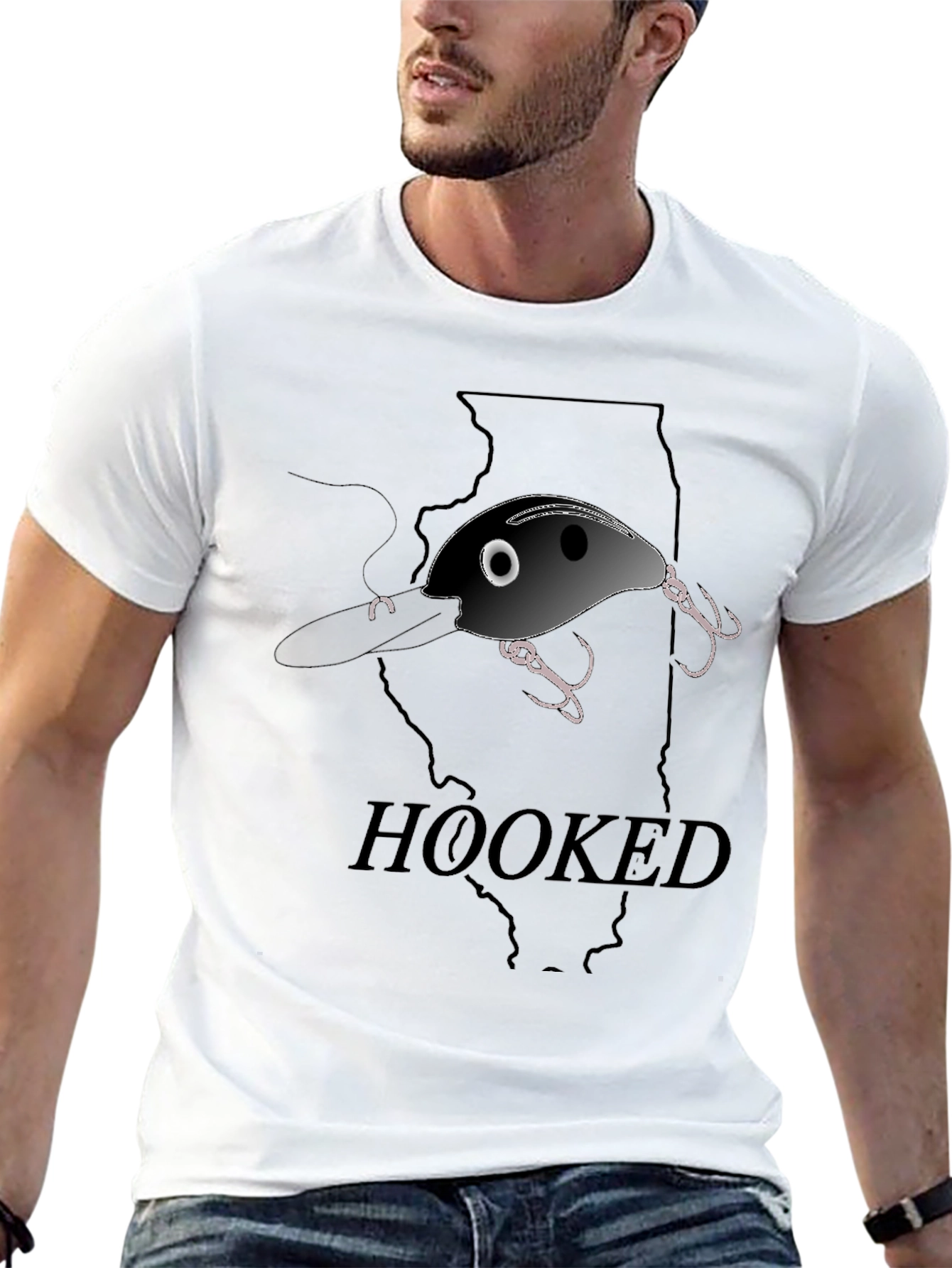 Hooked Fishing Lure Graphic T-Shirt - Illinois Outline