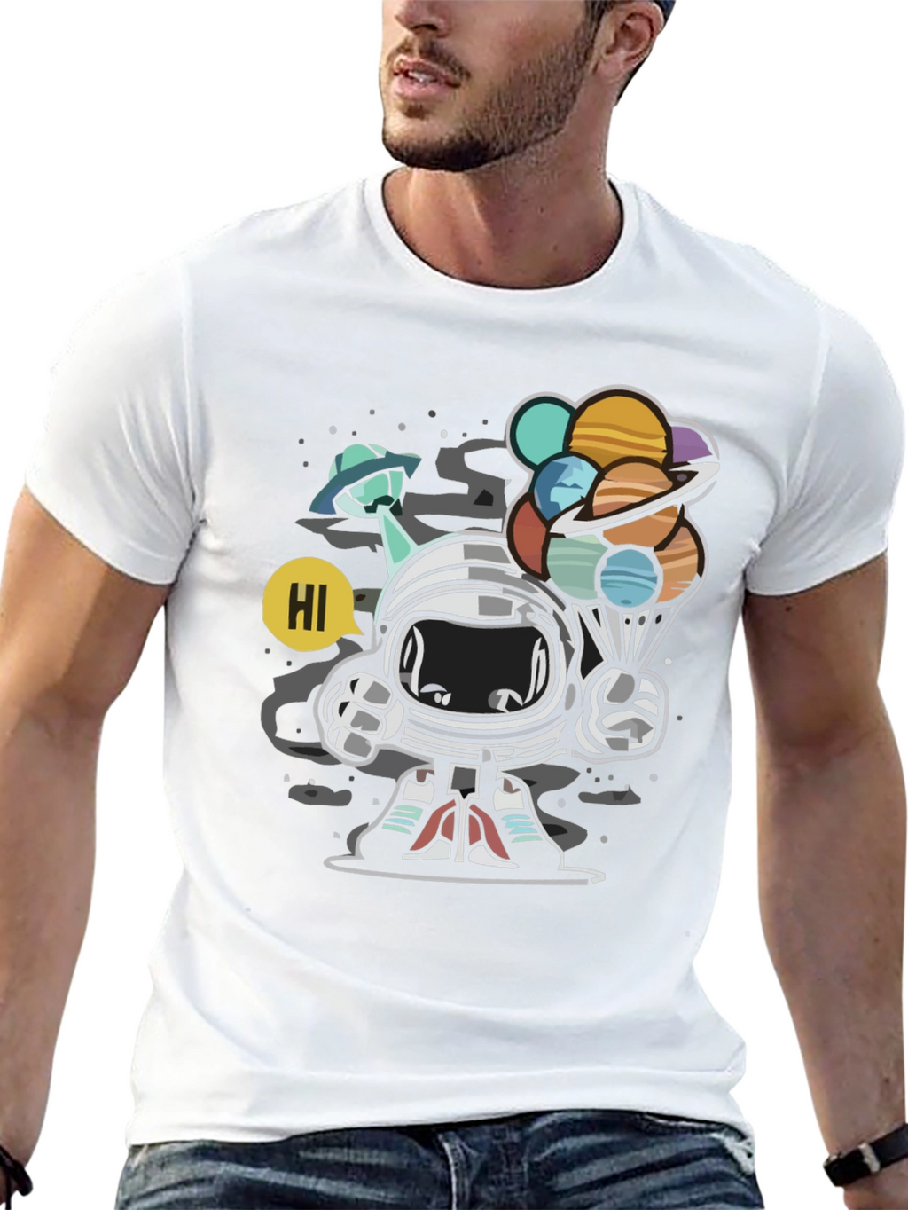 Astronaut Planet Balloon Graphic Tee