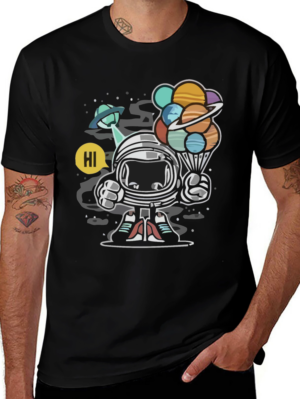 Astronaut Planet Balloon Graphic Tee