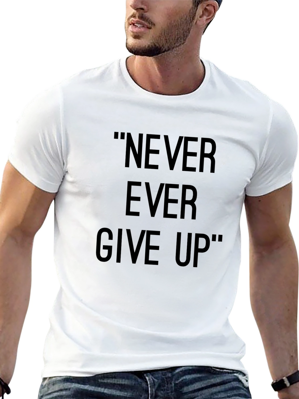 Inspirational Never Ever Give Up Black T-Shirt
