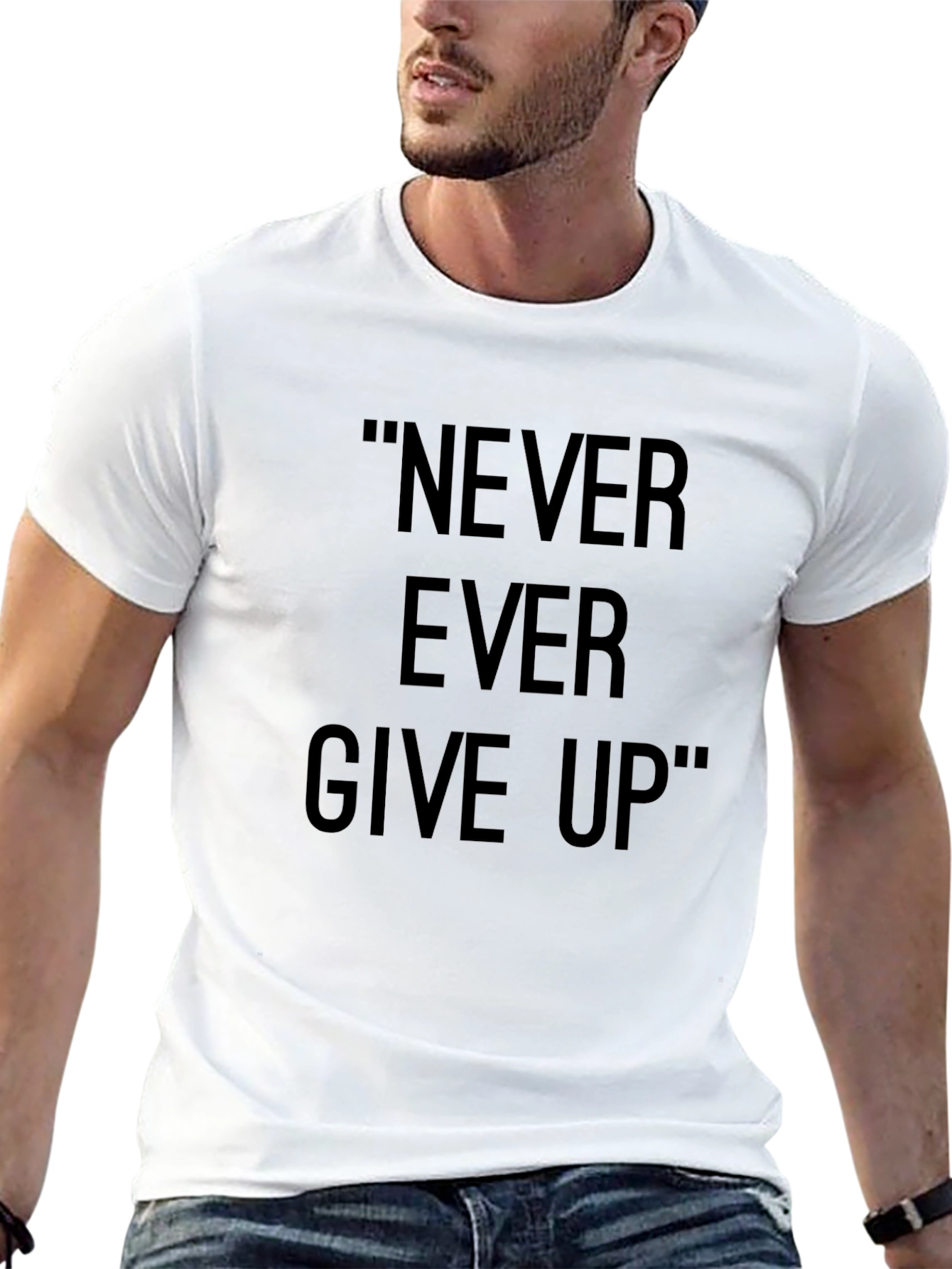 Inspirational Never Ever Give Up Black T-Shirt