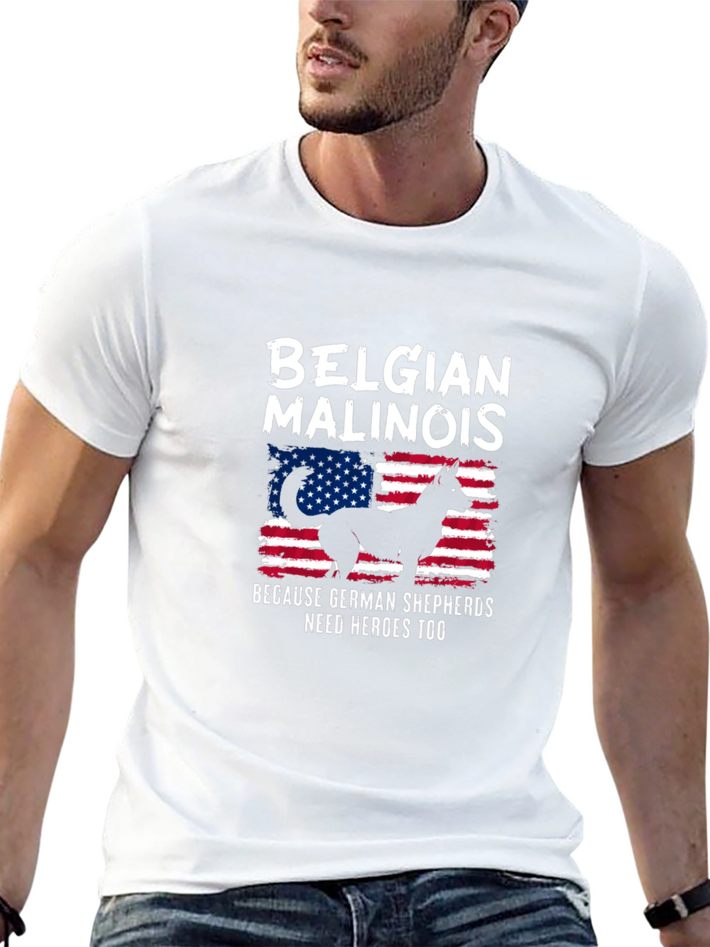 Belgian Malinois USA Flag T-Shirt - Dog Lover Tee