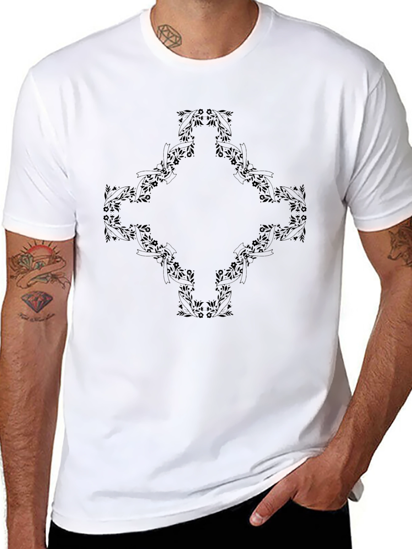 Black Floral Diamond Graphic Tee for Men