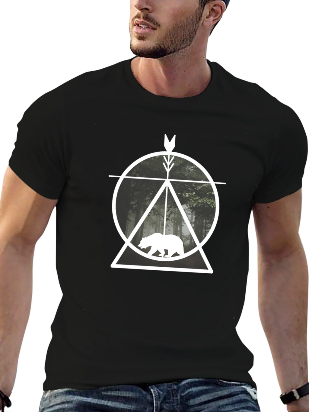 Nature Arrow Bear T-Shirt - Mens Black Tee