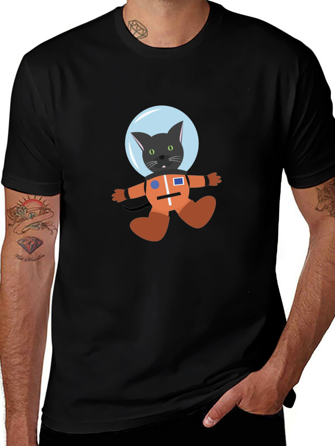 Cat Astronaut Black T-Shirt