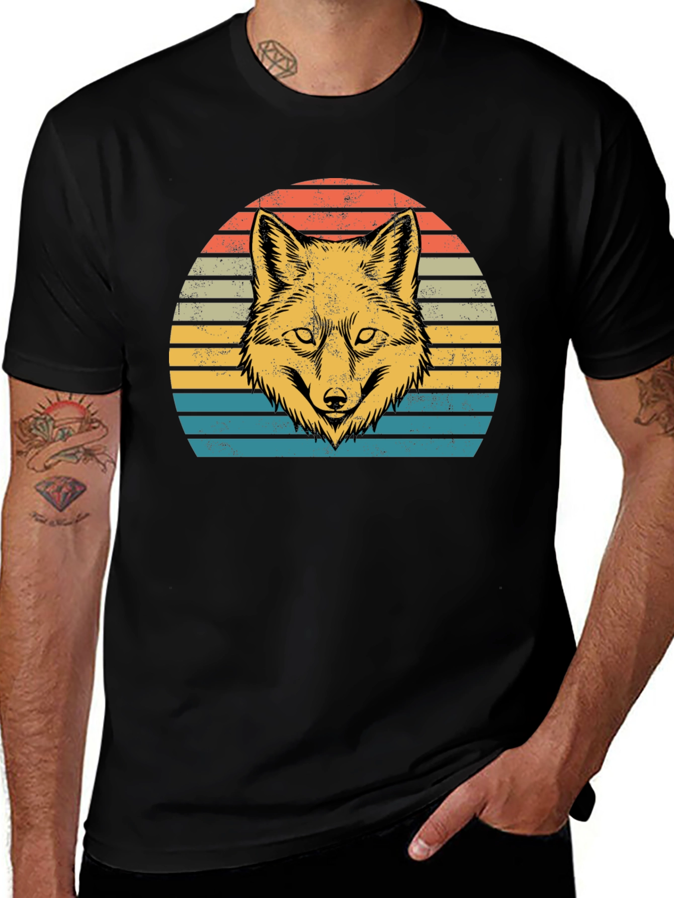 Vintage Fox Graphic Tee - Retro Style Mens T-Shirt