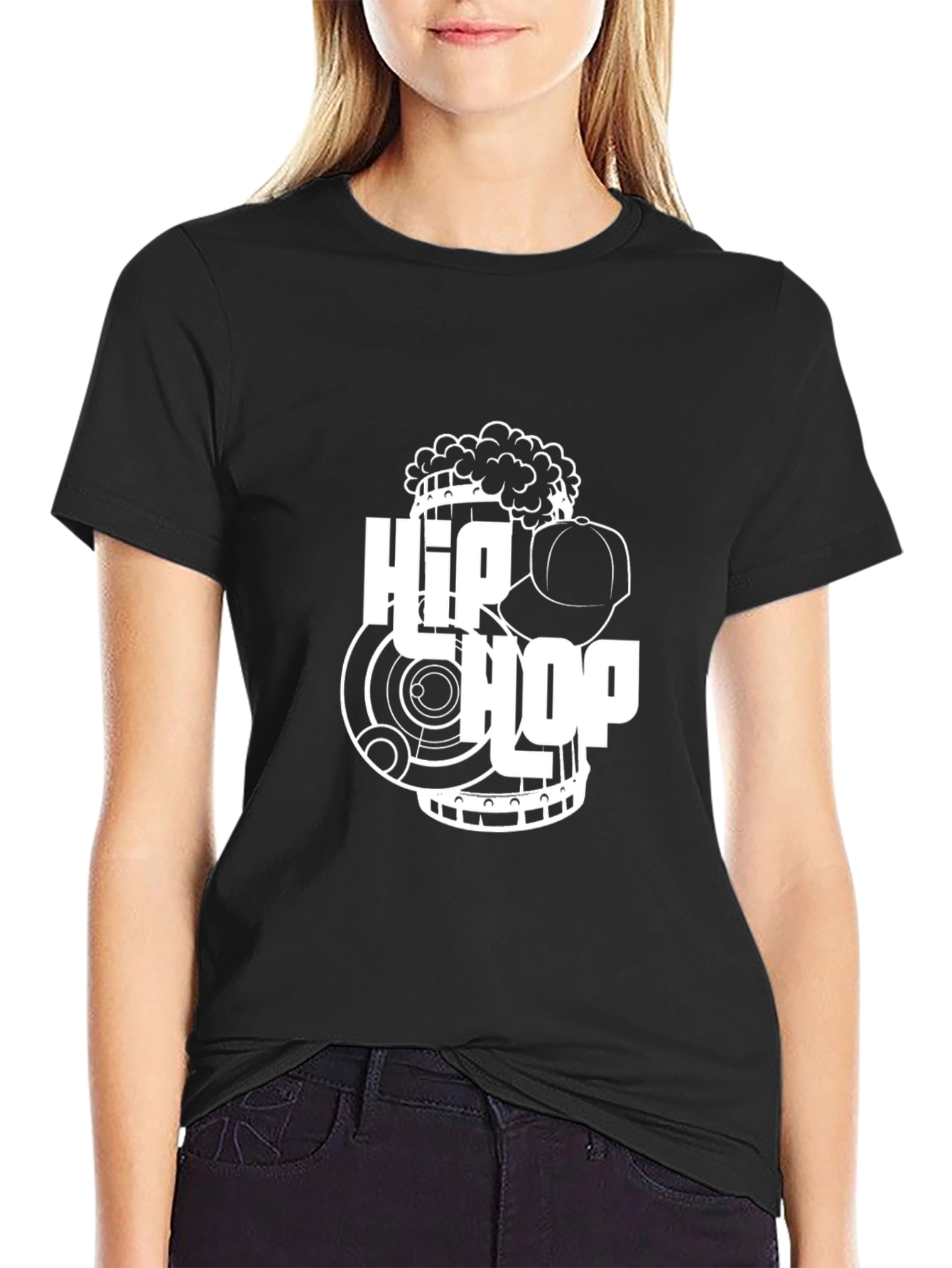 Hip Hop Graphic Print Black T-Shirt