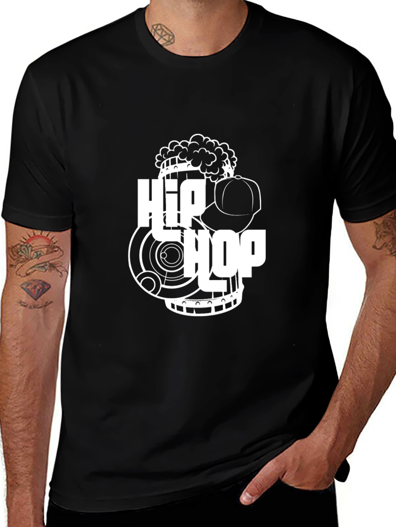 Hip Hop Graphic Print Black T-Shirt