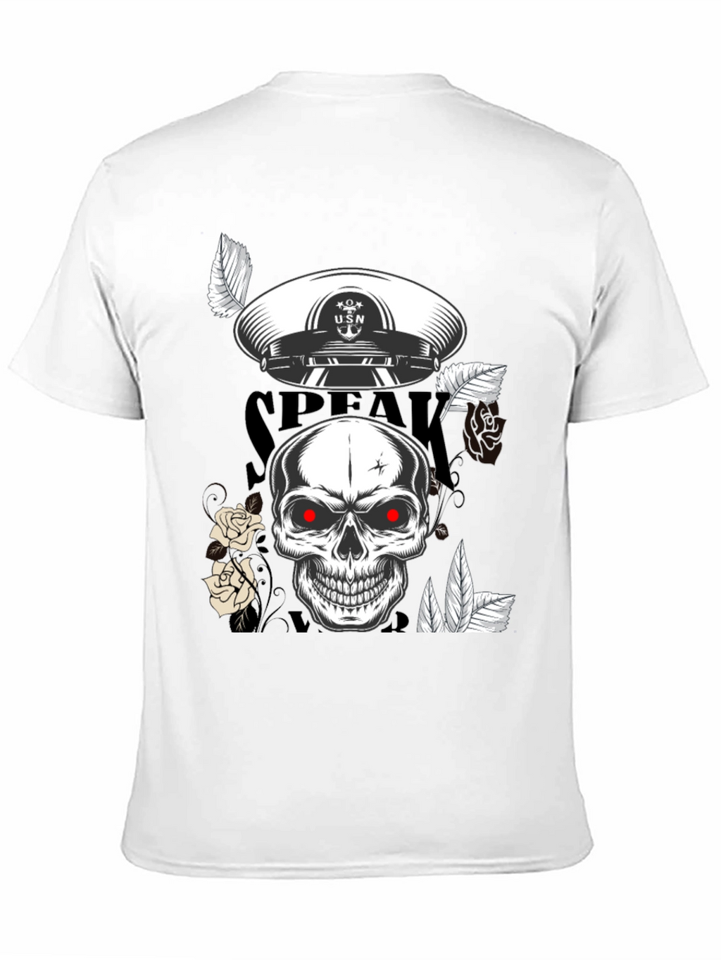 Skull & USN Hat Graphic Print Black T-Shirt