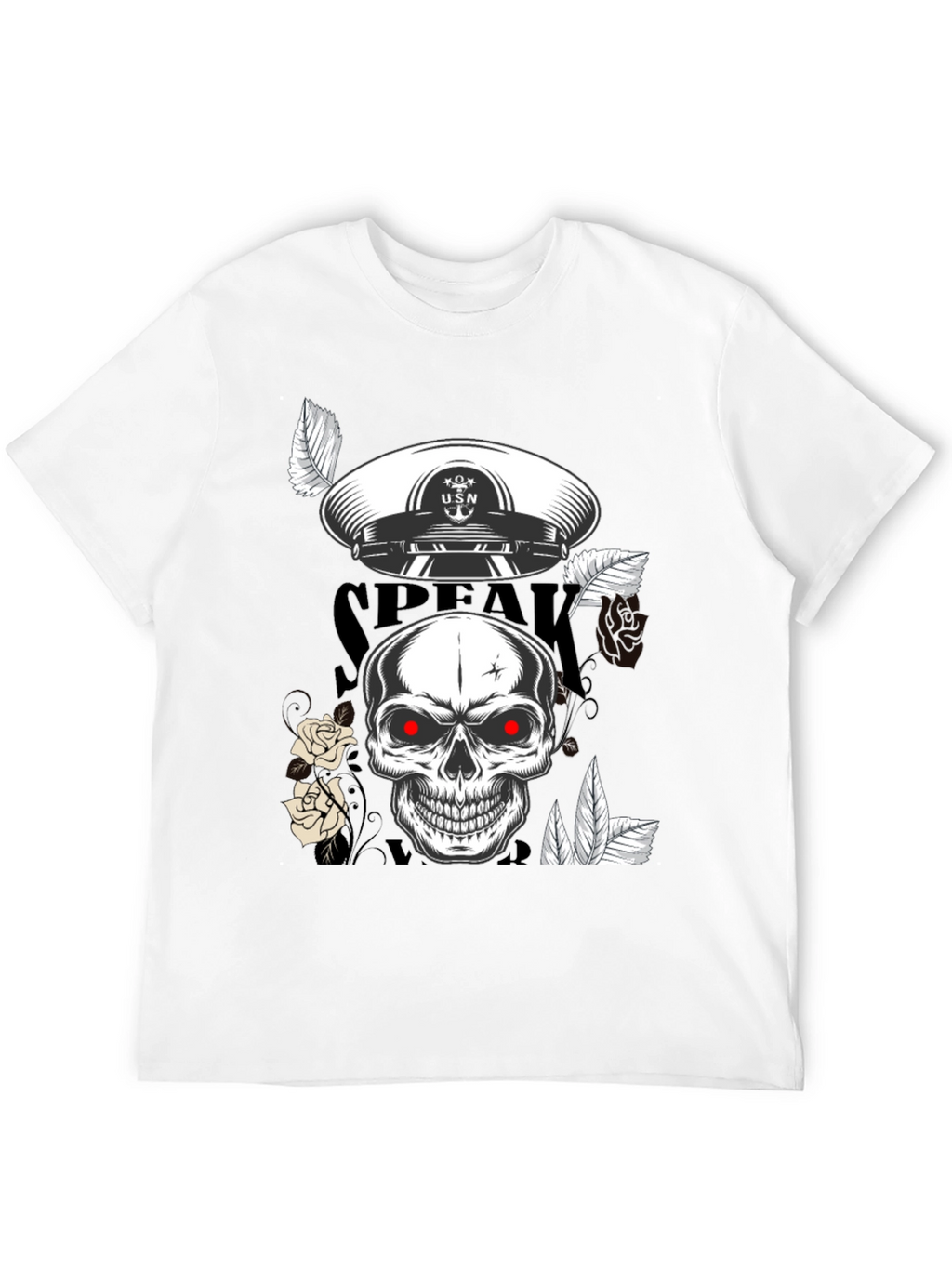Skull & USN Hat Graphic Print Black T-Shirt