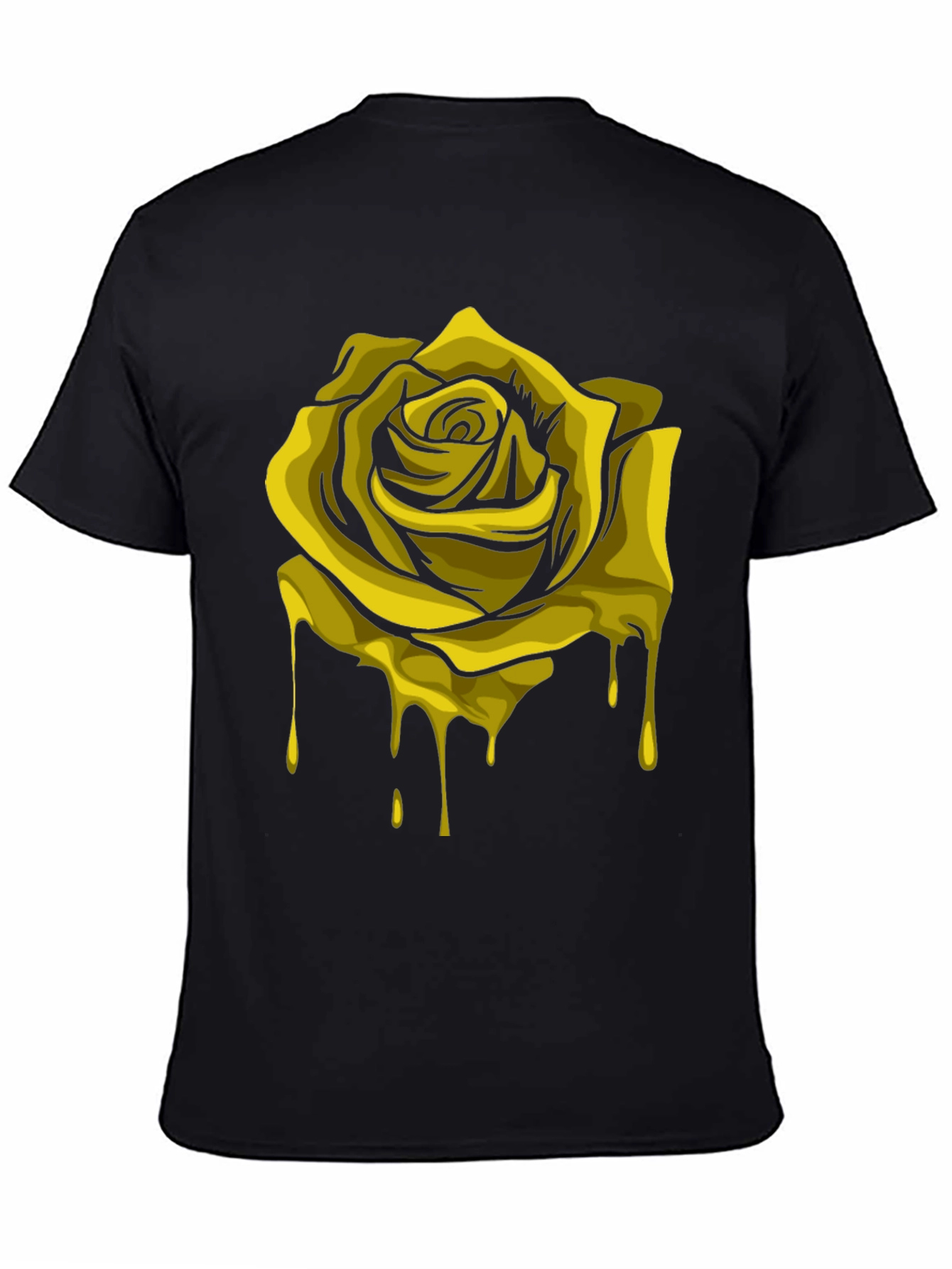 Dripping Gold Rose Graphic Black T-Shirt