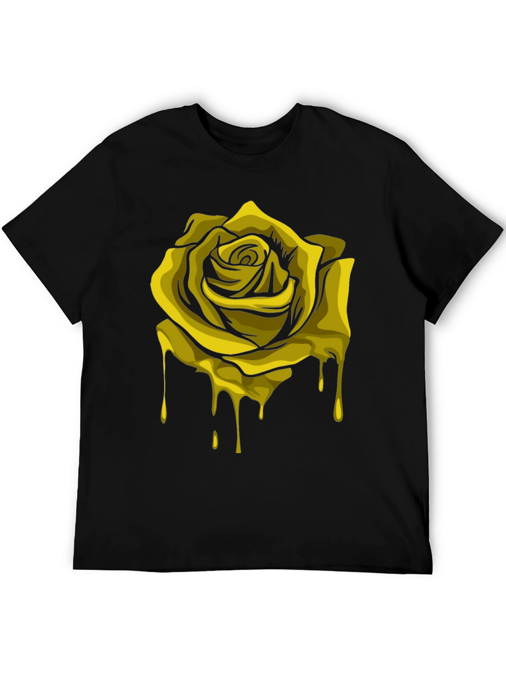 Dripping Gold Rose Graphic Black T-Shirt