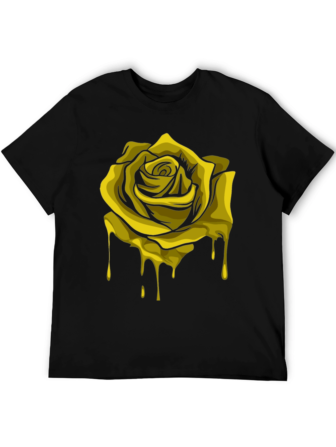 Dripping Gold Rose Graphic Black T-Shirt