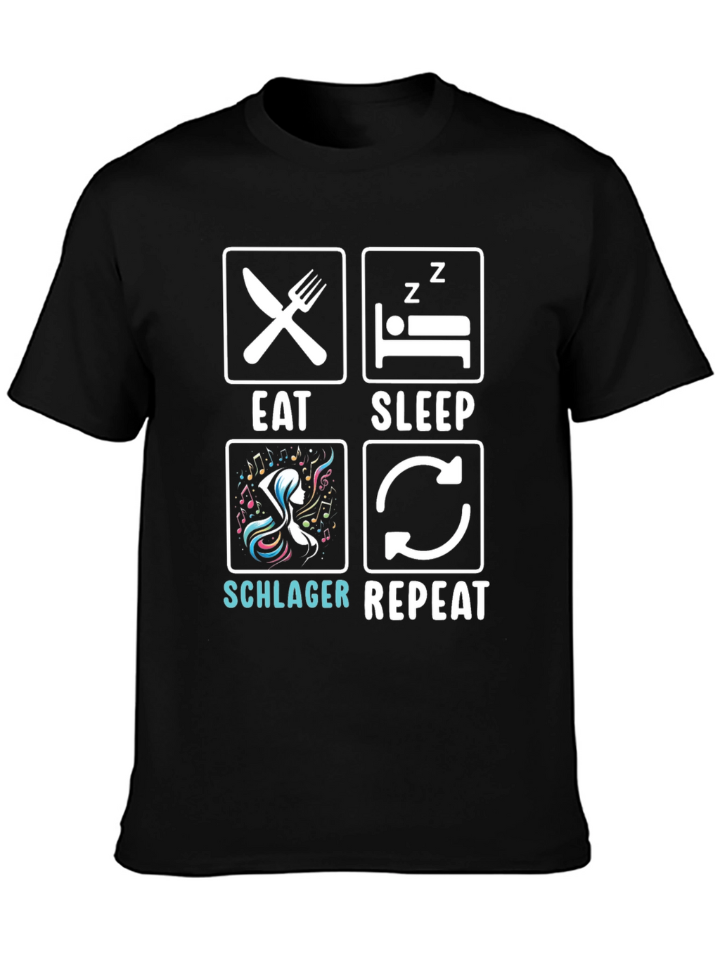 Eat Sleep Schlager Repeat Black T-Shirt