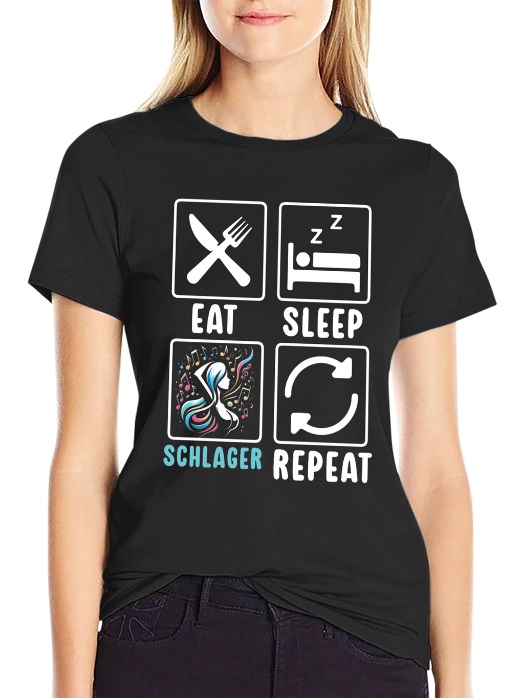Eat Sleep Schlager Repeat Black T-Shirt