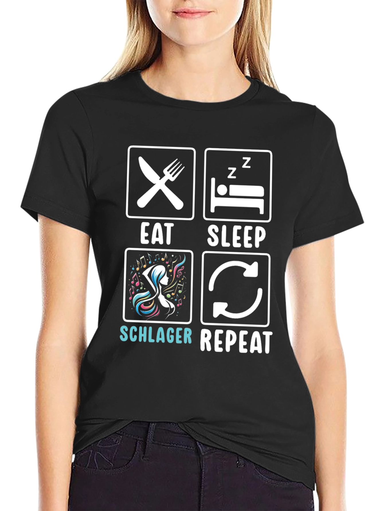 Eat Sleep Schlager Repeat Black T-Shirt