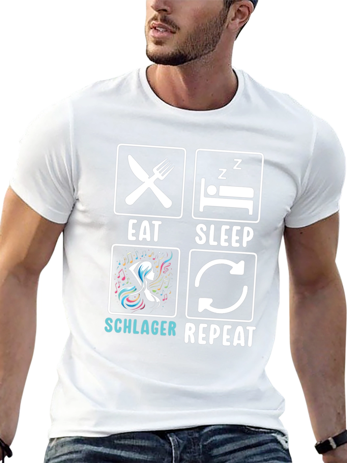 Eat Sleep Schlager Repeat Black T-Shirt
