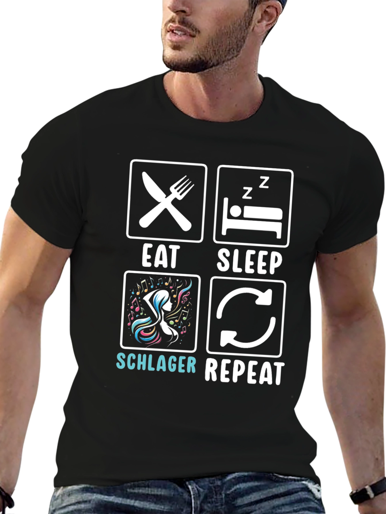 Eat Sleep Schlager Repeat Black T-Shirt