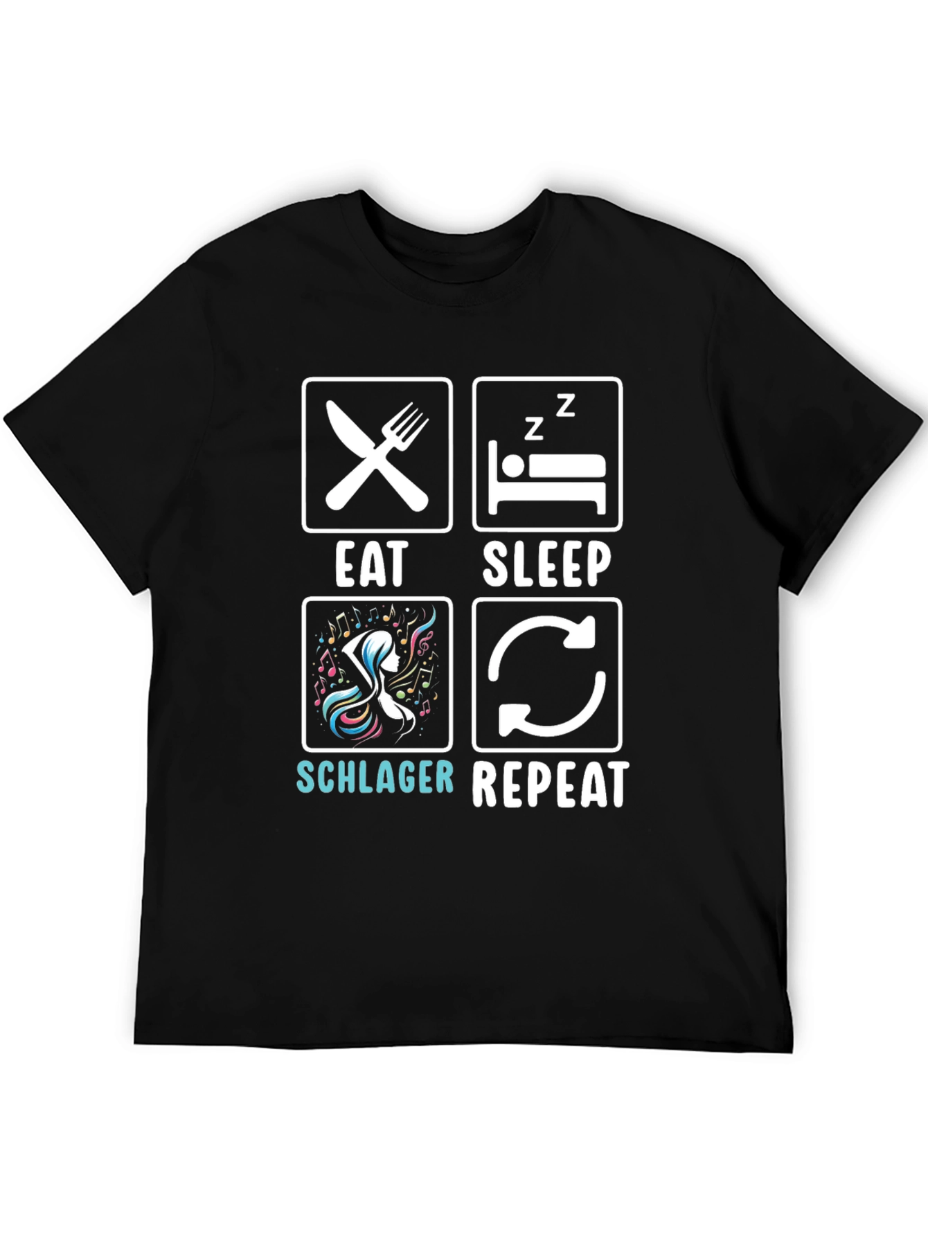 Eat Sleep Schlager Repeat Black T-Shirt
