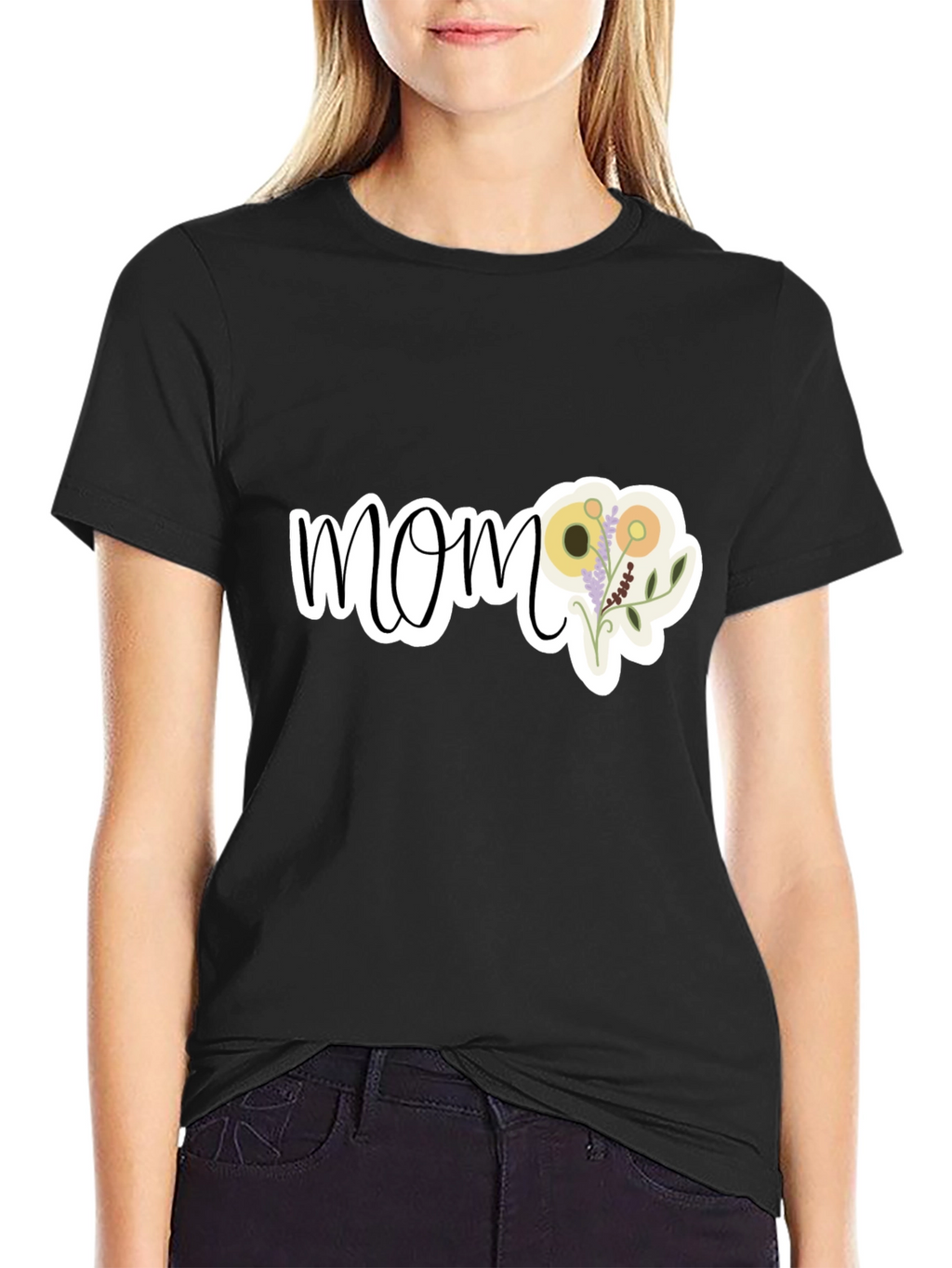 Floral Mom Graphic T-Shirt - Black