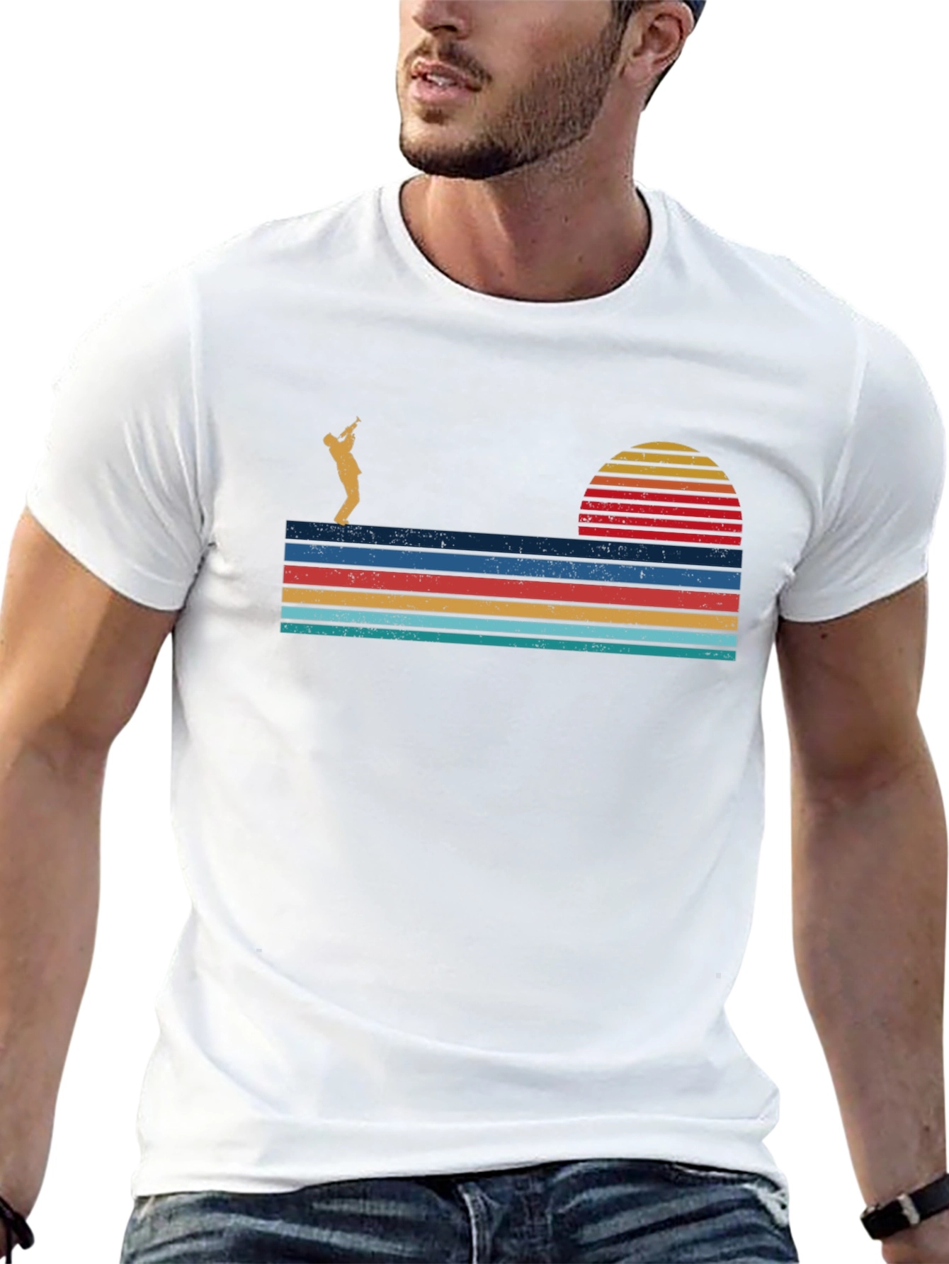 Retro Sunset Saxophone T-Shirt - Classic Design