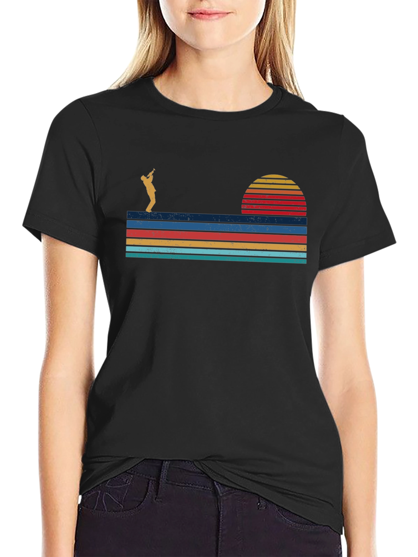 Retro Sunset Saxophone T-Shirt - Classic Design