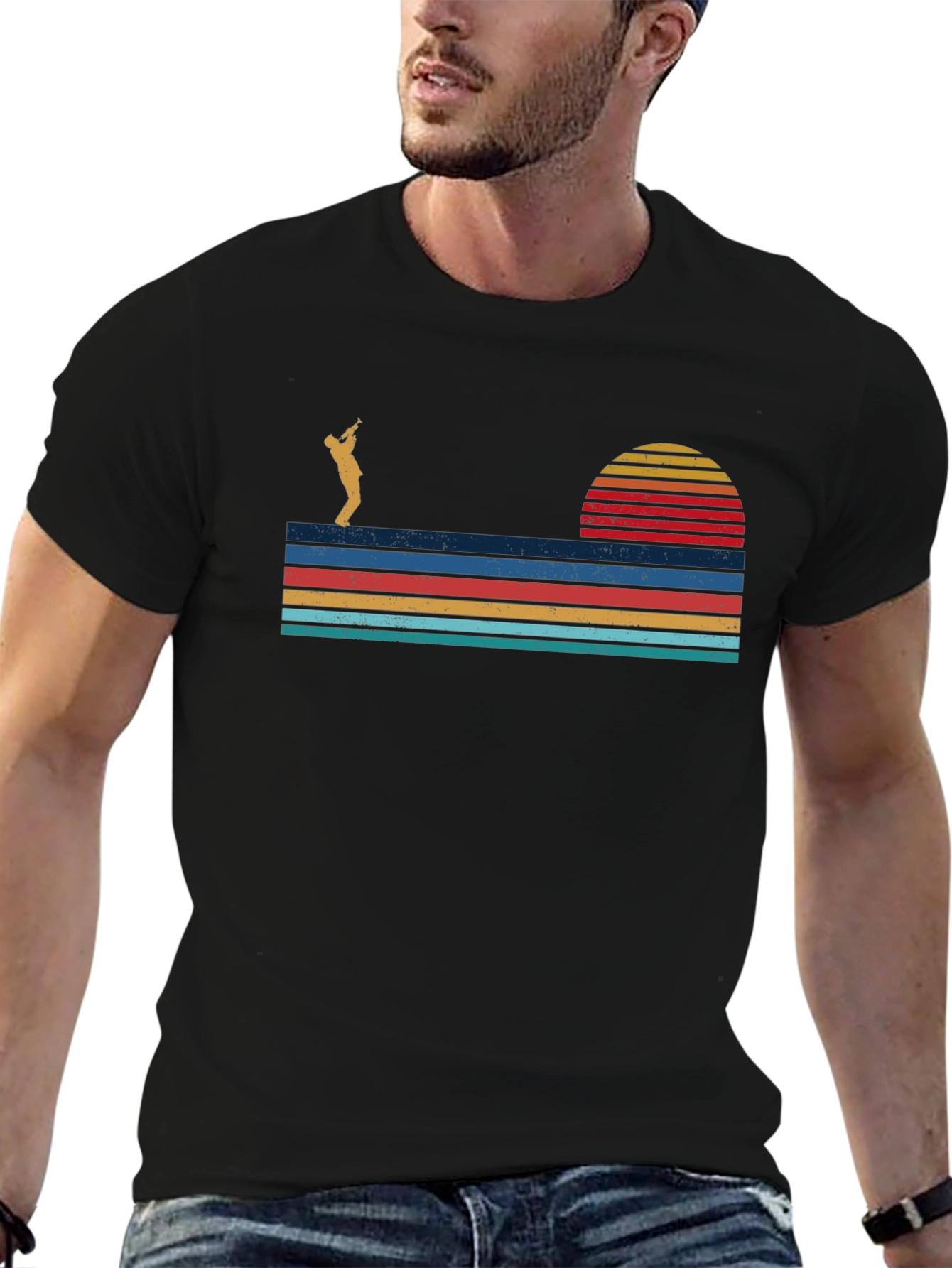 Retro Sunset Saxophone T-Shirt - Classic Design