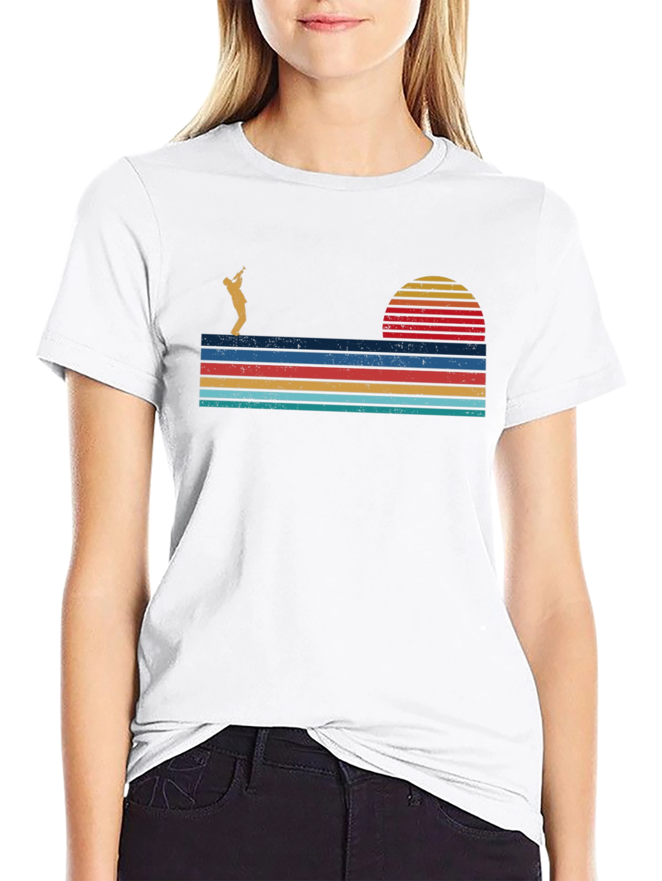 Retro Sunset Saxophone T-Shirt - Classic Design