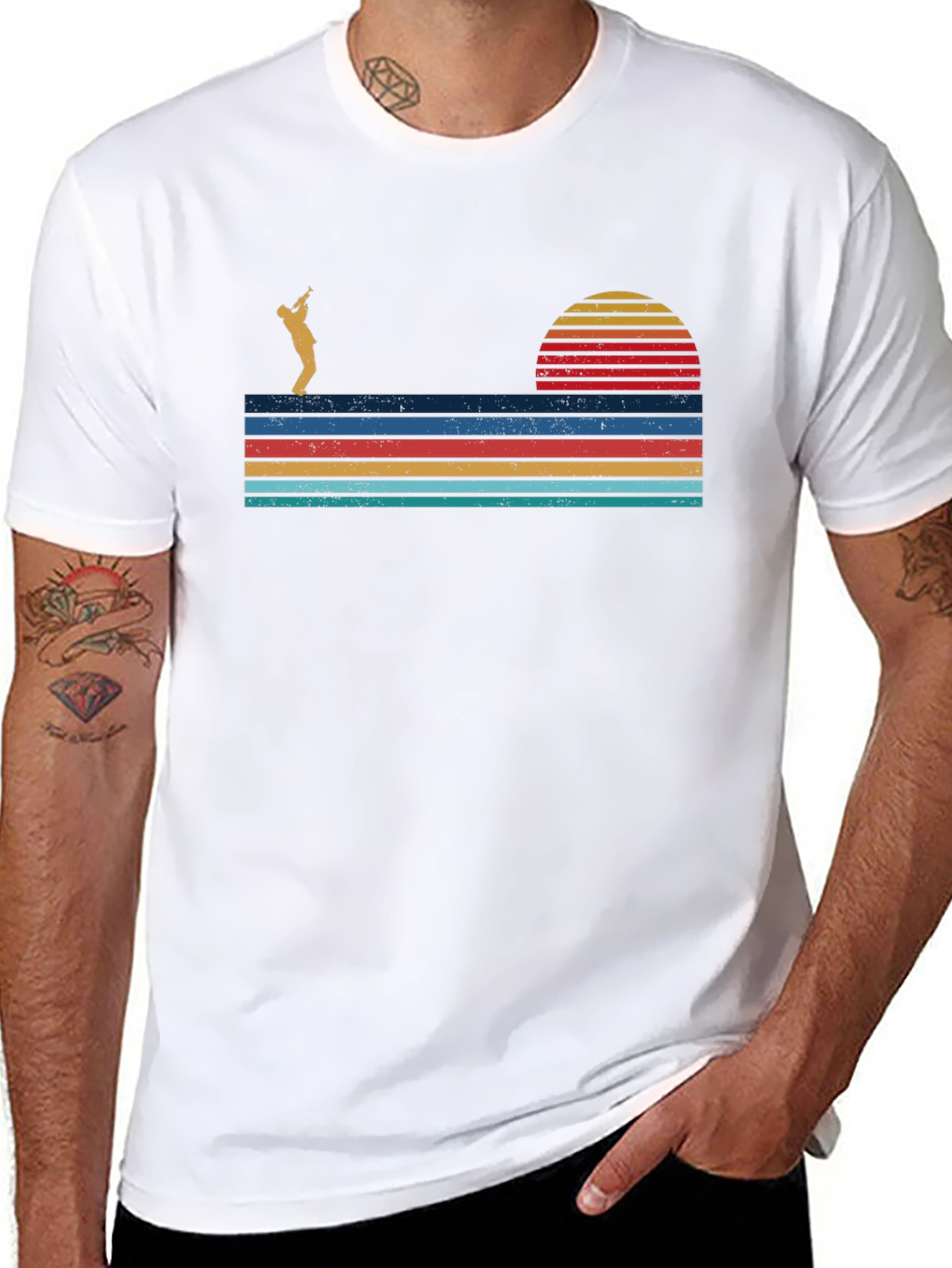 Retro Sunset Saxophone T-Shirt - Classic Design