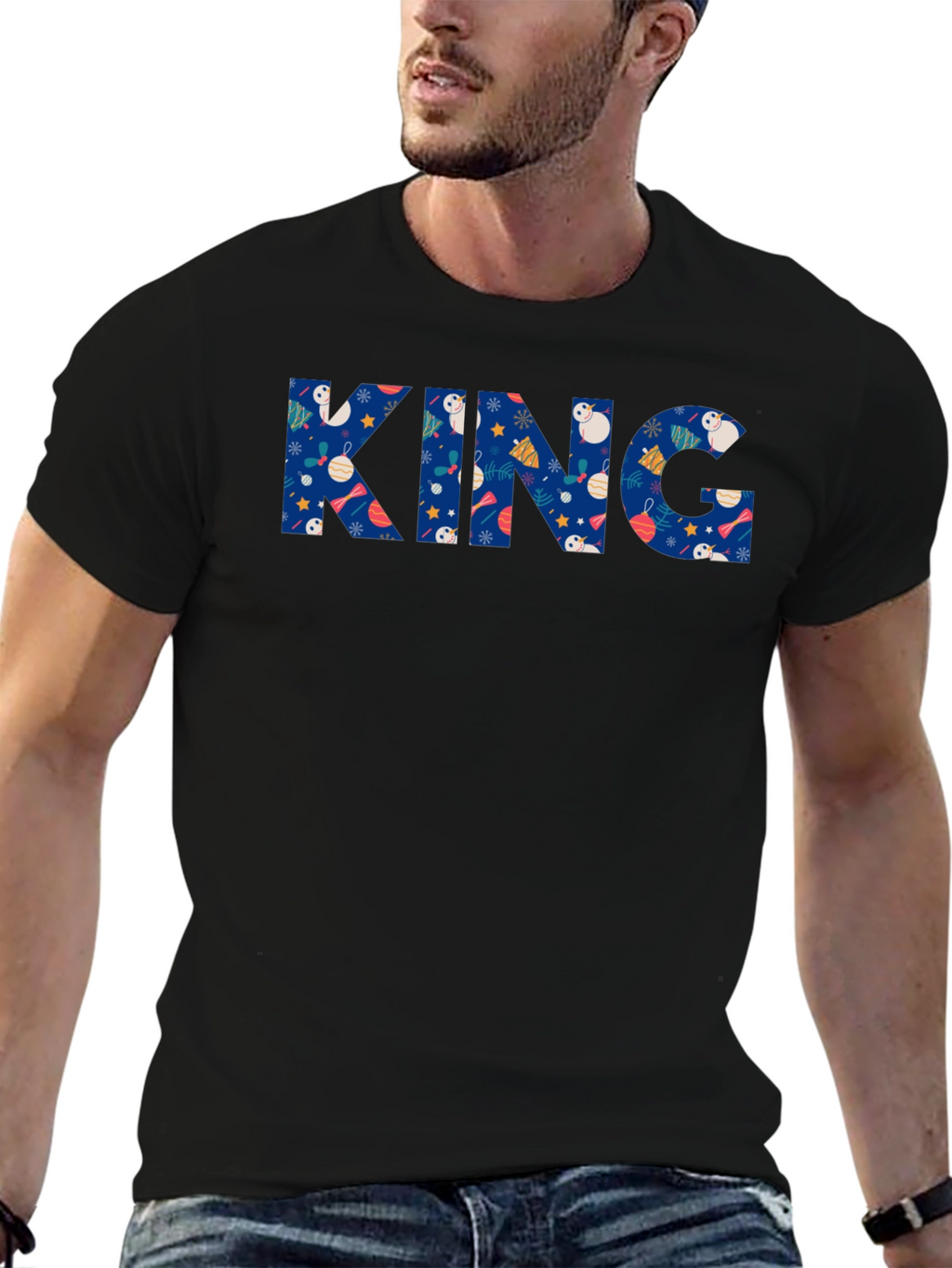 Festive King Holiday T-Shirt - Black Crew Neck