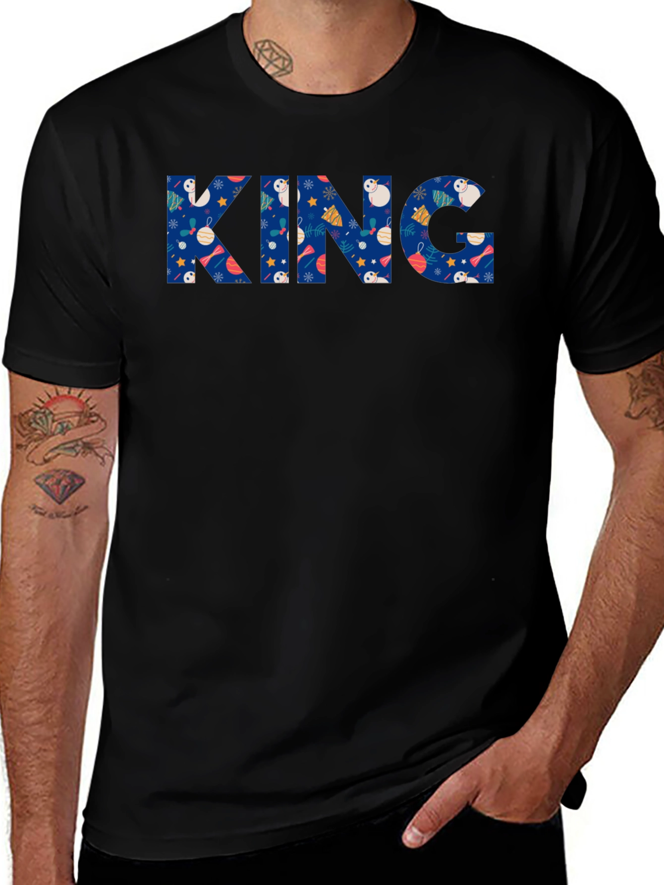Festive King Holiday T-Shirt - Black Crew Neck