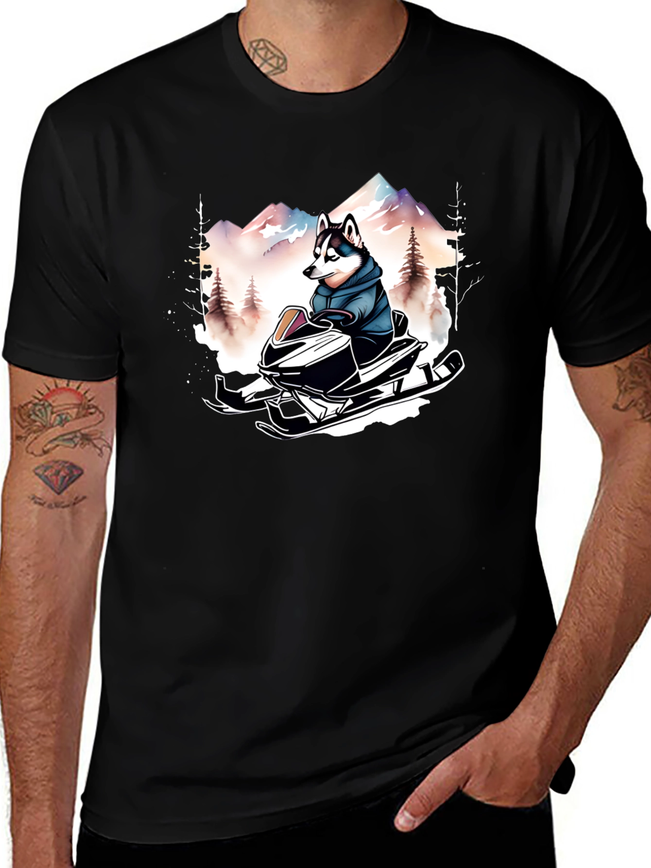Husky on Snowmobile Graphic Tee