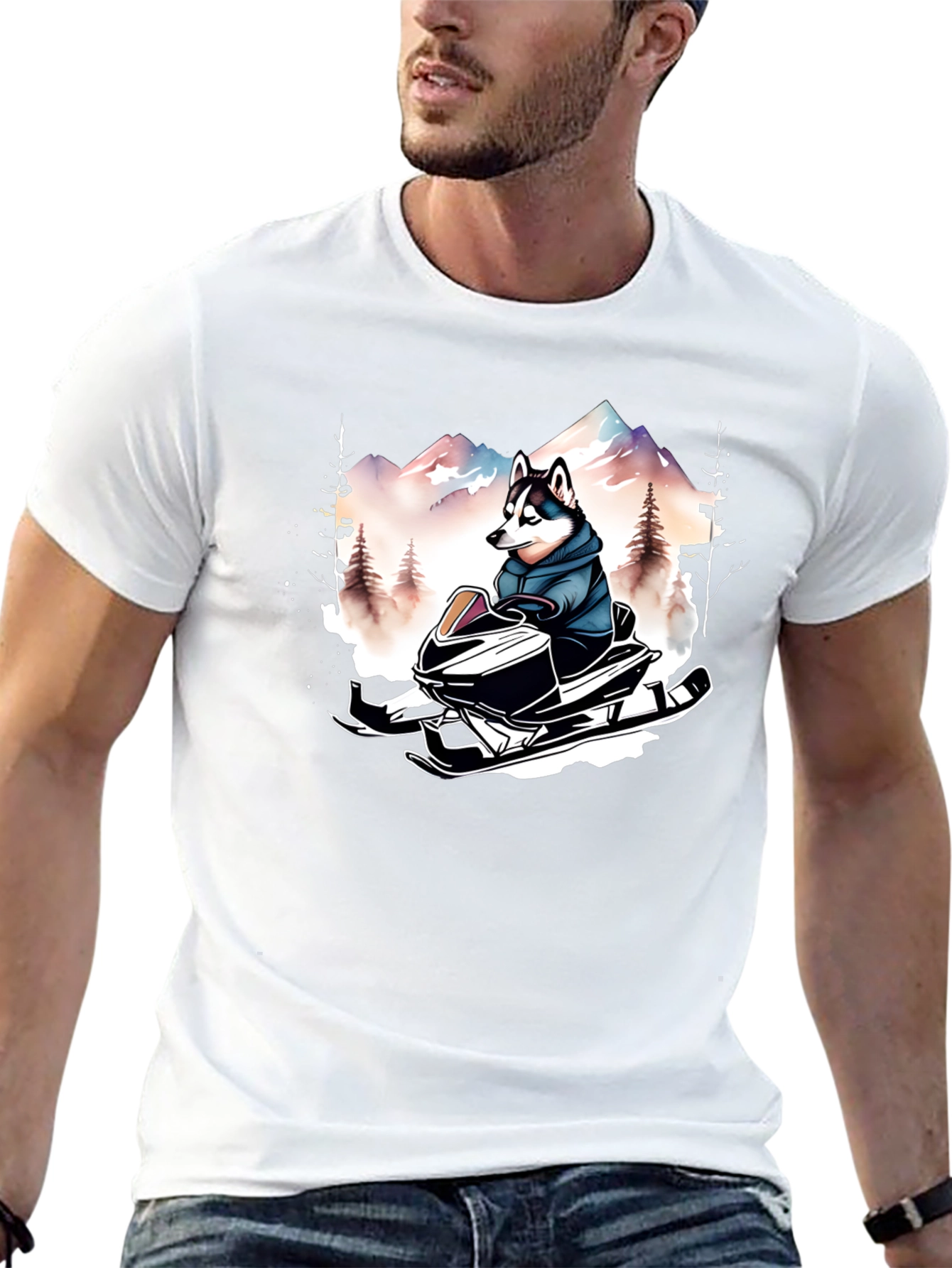 Husky on Snowmobile Graphic Tee