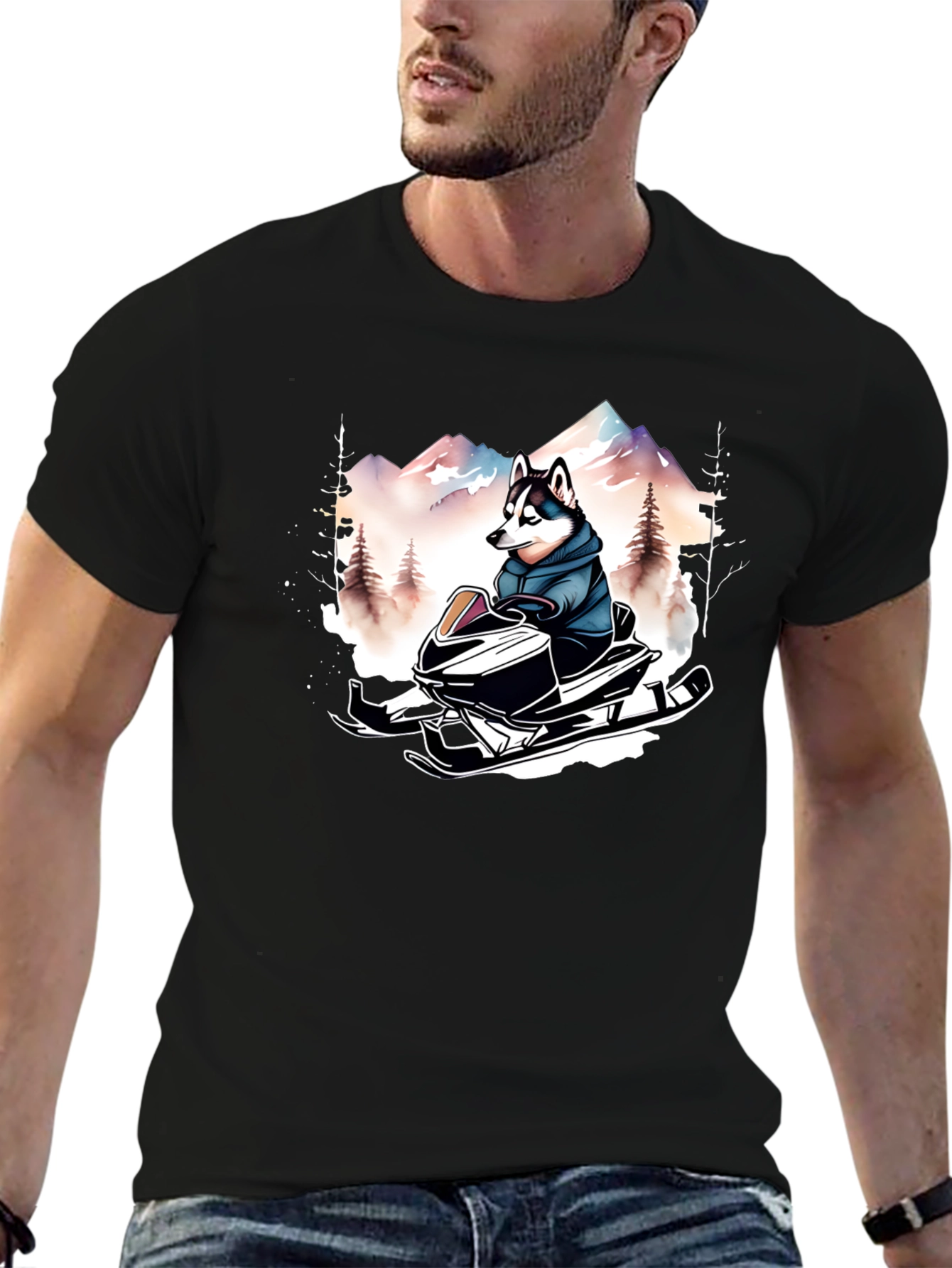 Husky on Snowmobile Graphic Tee