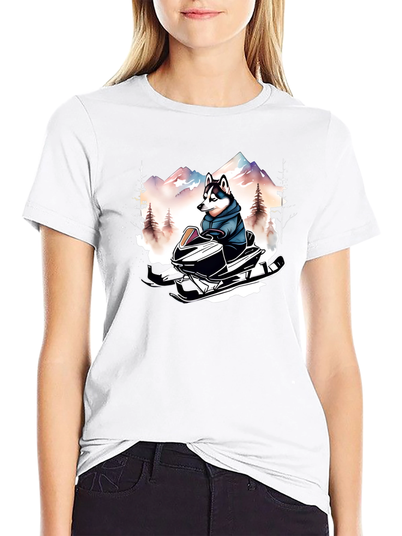Husky on Snowmobile Graphic Tee