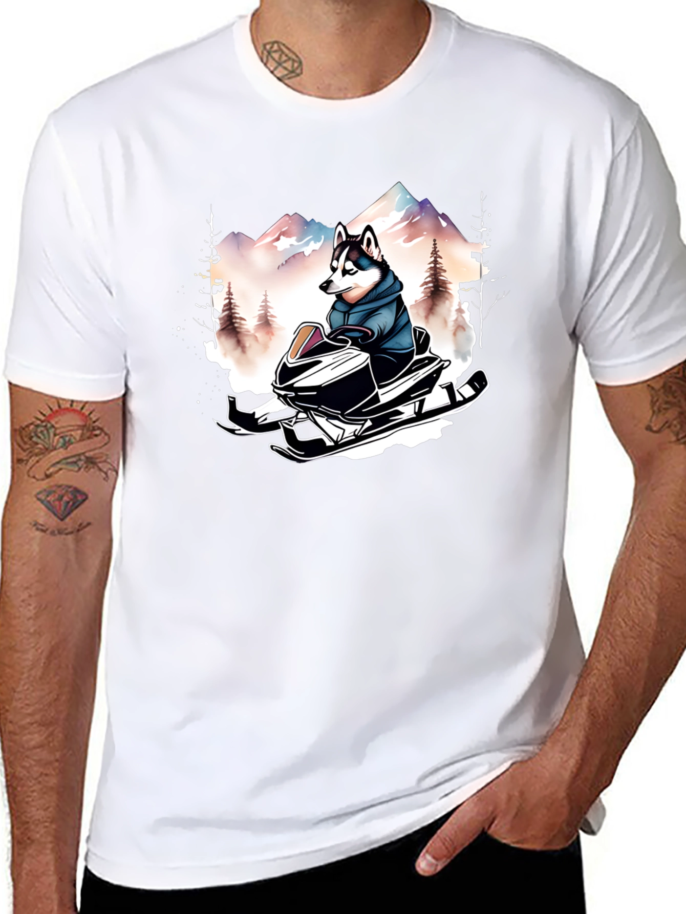 Husky on Snowmobile Graphic Tee