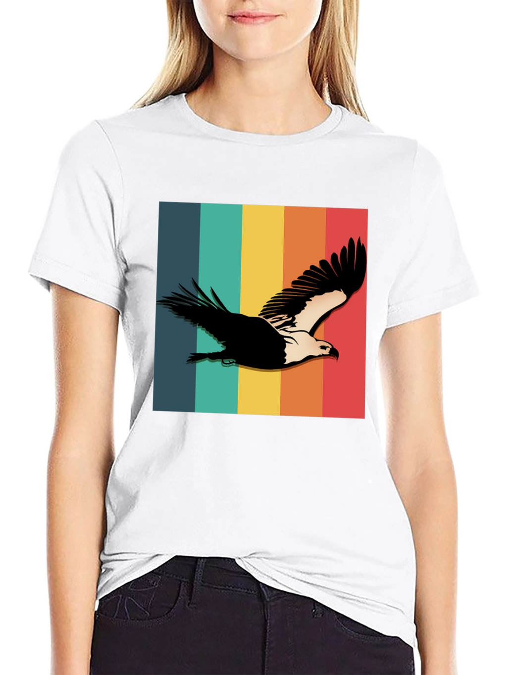 Retro Eagle Graphic Tee - Black Cotton Blend Shirt